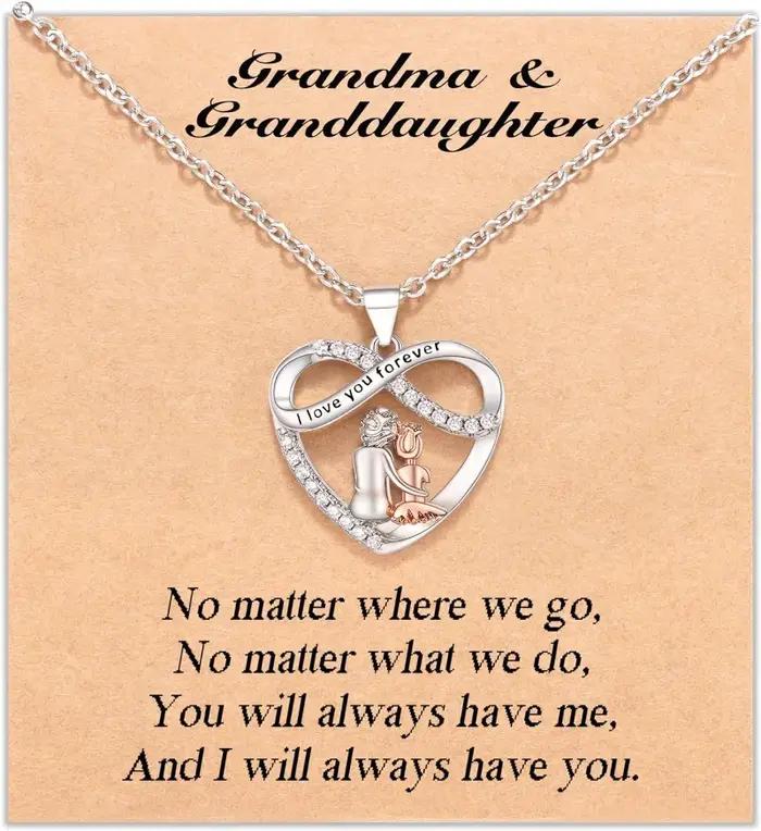 Collier grand-mère petite-fille W carte de souhait, pendentif coeur infini anniversaire fête des mèr