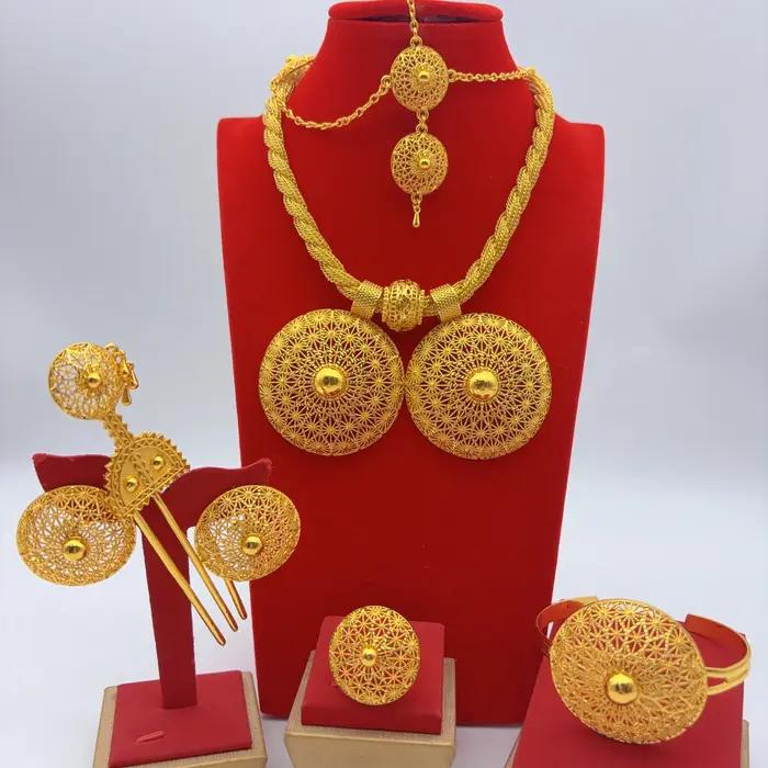 Ensemble de bijoux plaqué or 24 carats 6 pièces style ethnique pour femmes et filles occasions spéciales mariage fiançailles