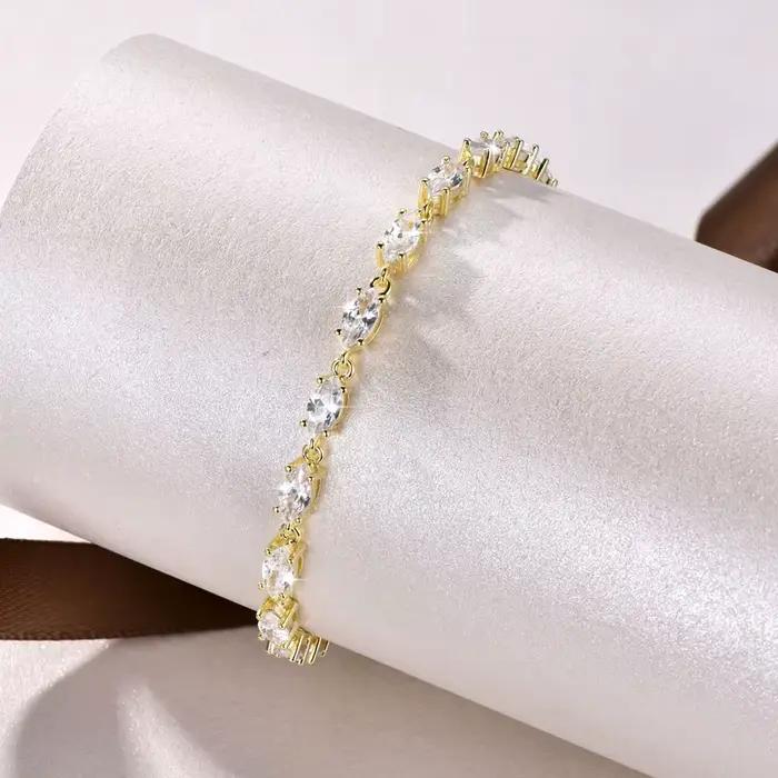 Bracelet en zircon cubique AAAAA avec plaquage or 14 carats pour femmes occassions spéciales élégant cadeau d'anniversaire bracelet chaîne et maillons réglable