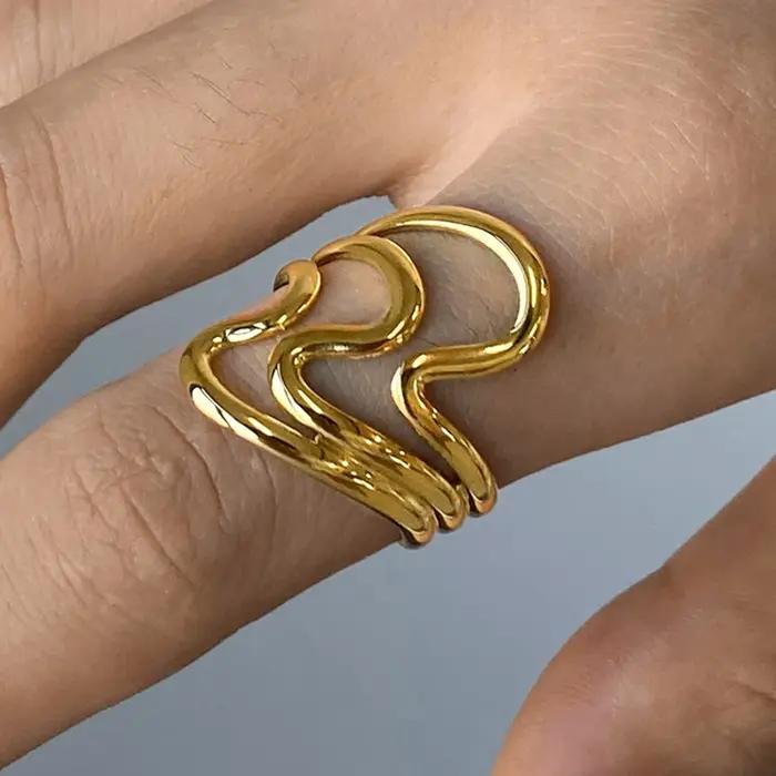 Bague ouverte irrégulière ondulée ajustable Yori Fashion