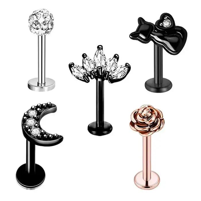 5 pièces fleur Tragus Piercing ensemble dos plat Cz Cartilage boucle d'oreille Helix bijoux conque Rook goujon Lot