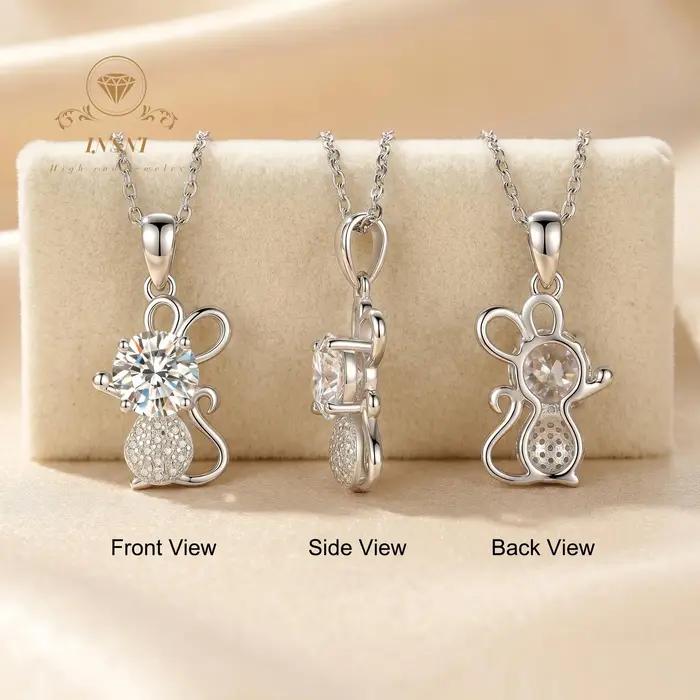 Collier pendentif souris de dessin animé en moissanite