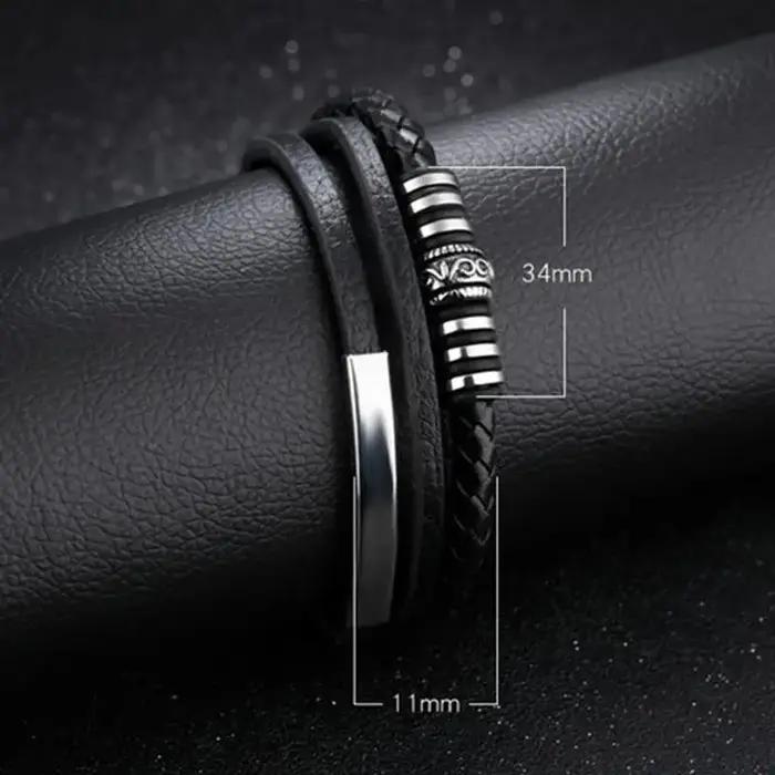 Bracelet en cuir pour homme style punk acier inoxydable plaqué argent rhodium occasion quotidienne fête cadeau original