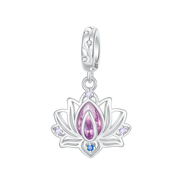 Pendentif fleur de Lotus en argent Sterling 925, breloque hypoallergénique, perle incrustée de zirco
