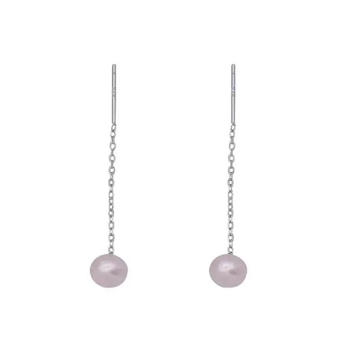 JOLong-Boucles d'oreilles perle en argent regardé 925 pour femme