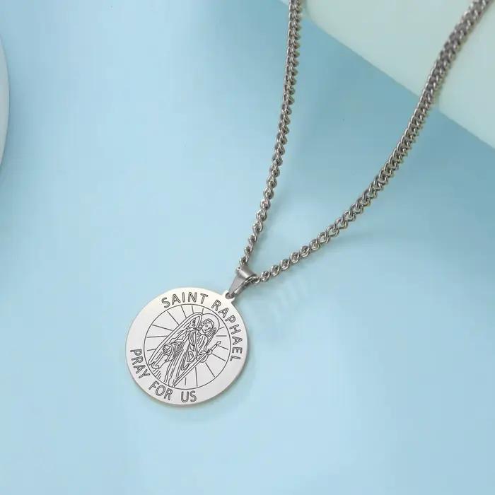 Médaille pendentif Saint Raphael Michael collier acier inoxydable bijou religieux cadeau femme homme occasions spéciales
