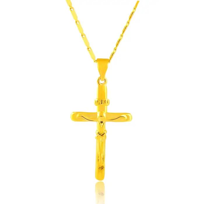 Nouveau collier en or 24K pendentif croix