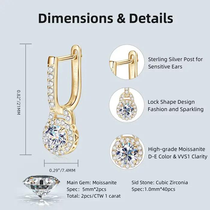 IOGOU luxe S925 argent 5mm 0.5ct Moissanite boucles d'oreilles pour les femmes réel