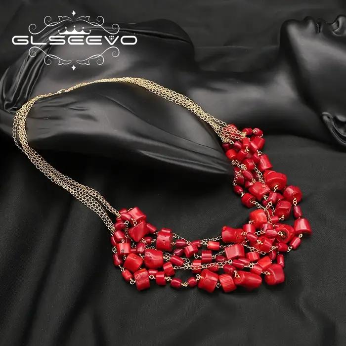 GLSEEVO – collier multicouches en corail rouge pour femmes
