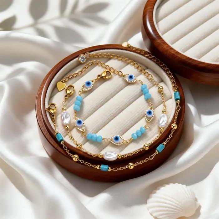 Bracelet en perles d'imitation plaqué or pour femmes