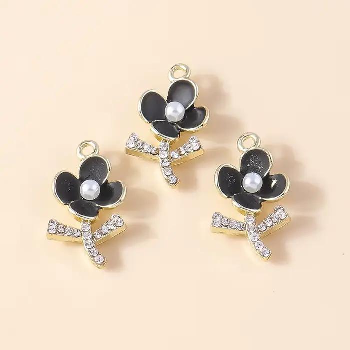 Leslie-Breloques en perles de cristal exquises, 4 pièces, 11x19mm, roses, pour bricolage, boucle d'o