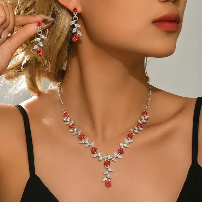 Parure de bijoux Collier et Boucles d'oreilles Feuille et Fleur Romantiques