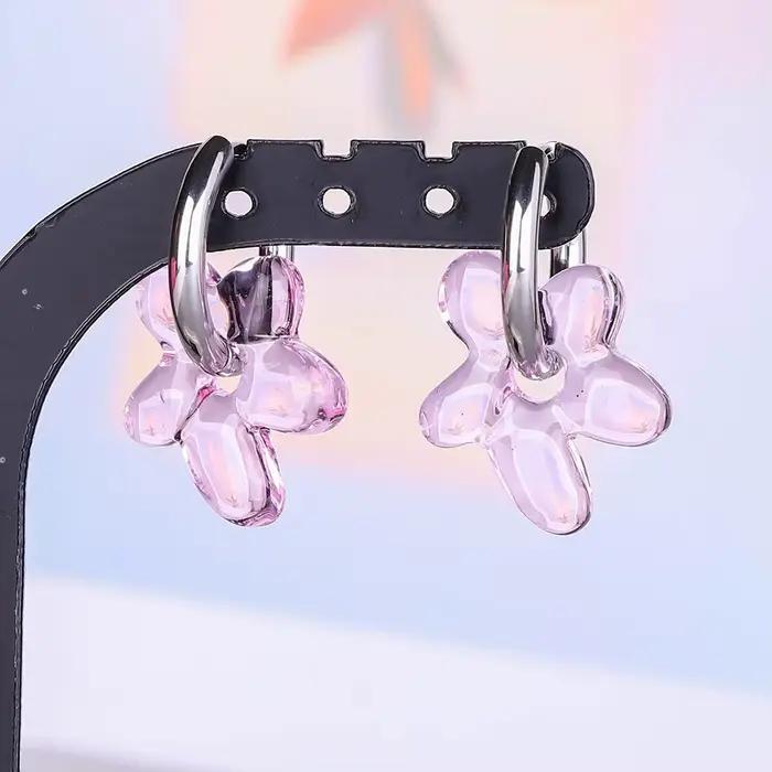 Boucles d'oreilles vintage en verre avec fleurs, plaquées or véritable, pour femmes et hommes, bijoux d'oreille, cadeau, boucles d'oreilles en acier inoxydable