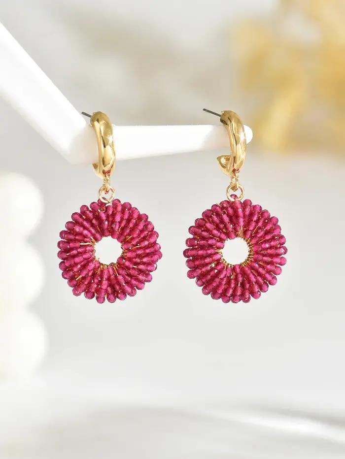 Boucles d'oreilles rondes pendantes en perles faites à la main de style bohème vintage minimaliste