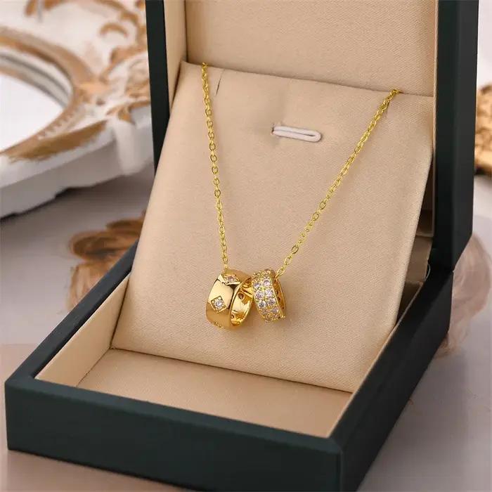 GD – collier en losange en cristal pour femmes, luxueux, à la mode, avec anneau, pendentif, ne terni