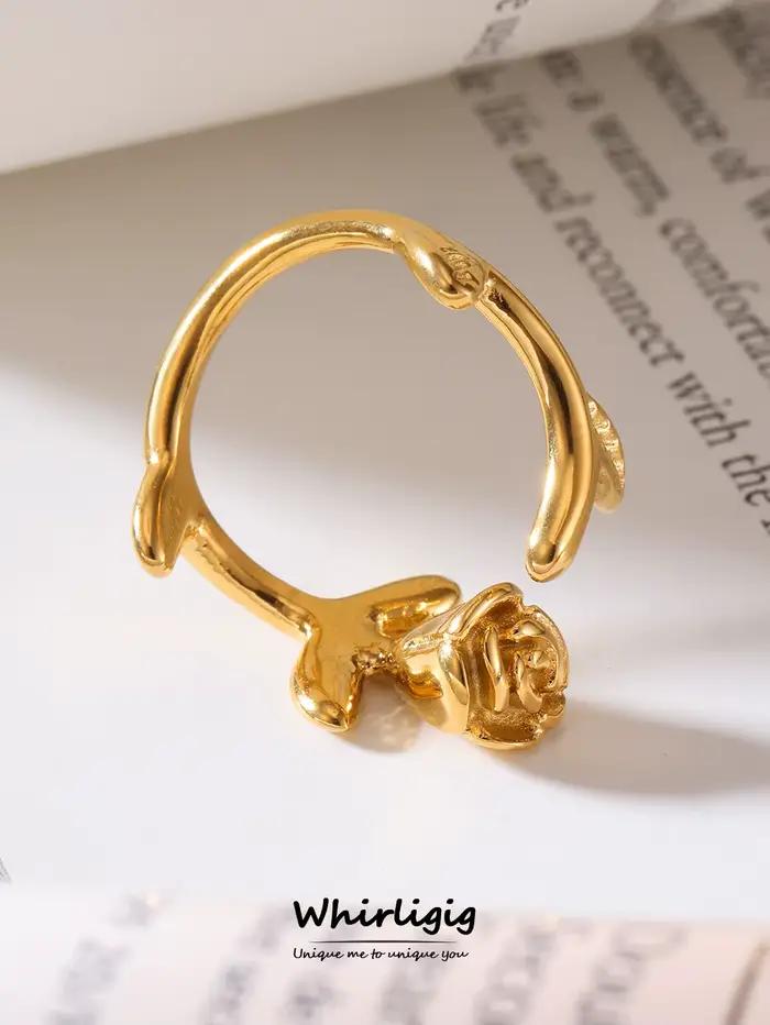 Bague en acier inoxydable plaqué or rose pour femmes élégante avec motif plante pour occasions spéciales comme Saint Valentin