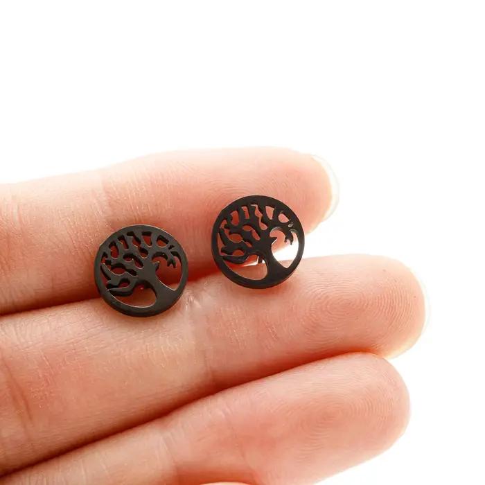 Boucles d'oreille arbre de vie bohème élégantes en acier inoxydable pour femme occasions spéciales tragus vintage gothique trendy