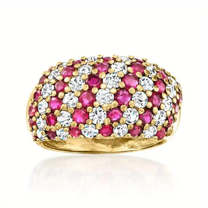 Bague Géométrique Entièrement Pavée de Zircone Synthétique Colorée pour Femme, Bijou Scintillant Tendance pour Cadeaux Spéciaux Occasions Festives