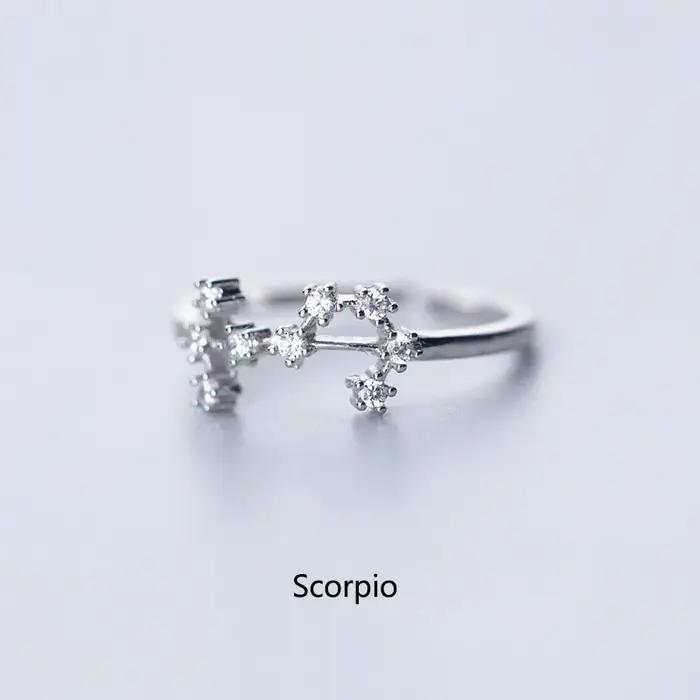 Nouvelle bague minimaliste incrustée de Zircon cubique 12 constellations zodiaque pour femmes