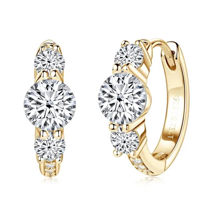 IOGOU-Boucles d'oreilles en argent regardé 1.46 pour femme, petits cerceaux, 3 diamants Moissanite d
