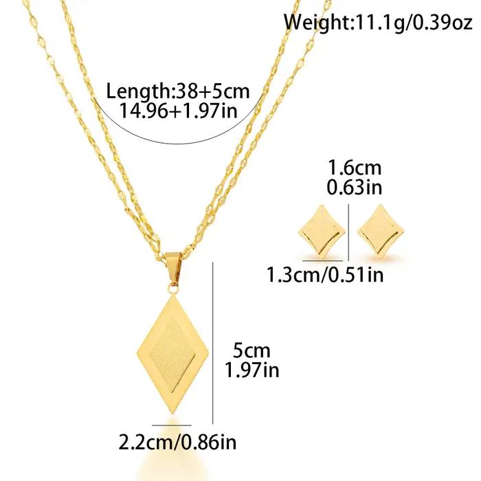 Ensemble de bijoux en forme de losange, collier pendentif, boucles d'oreilles clous, accessoires de mode géométriques italiens, cadeaux pour femmes et amies