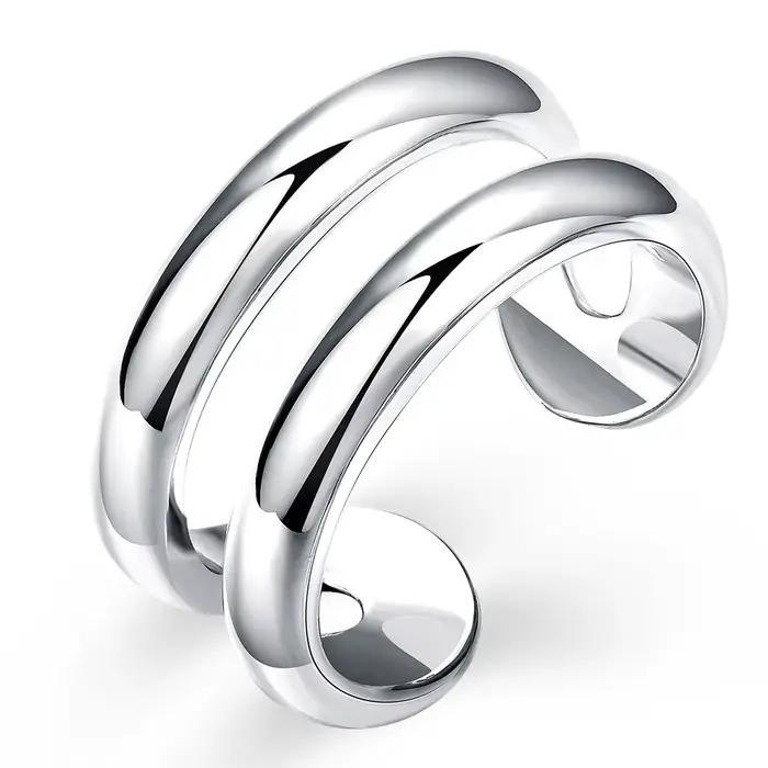 Bague de fiançailles ouverte en argent sterling 925 pour femmes et hommes