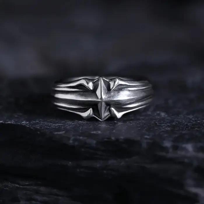 Bague réglable étoile en Relief Vintage pour hommes