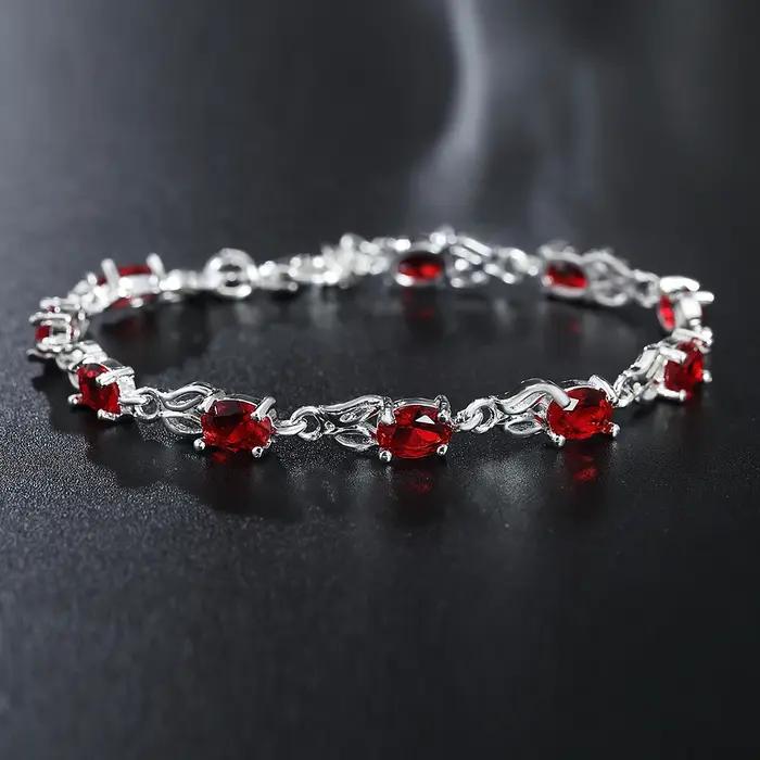 Bracelets en argent Sterling 925 pour femmes, chaîne en cristal rouge sauvage, à la mode, pour fête