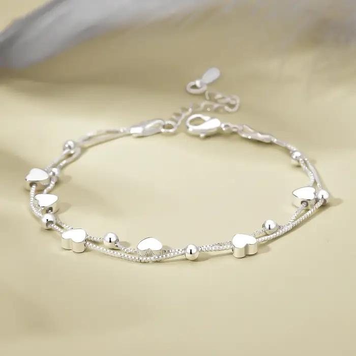 925 Bracelets en argent Sterling femme coeur boule chaîne bracelet à breloques Couple concepteur bijoux accessoires