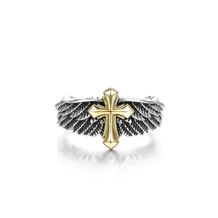 Bague Graffiti rétro en plumes croisées pour hommes, Punk gothique, réglable, fait à la main, Rock h