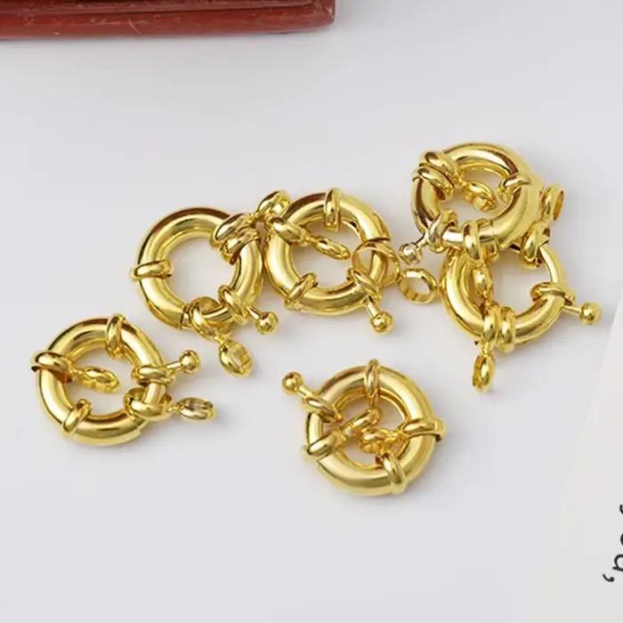 Fermoirs à ressort ronds couleur or véritable 18 carats pour bracelets