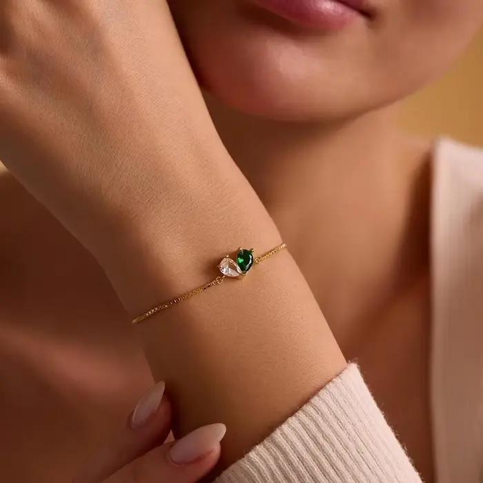 Bracelet personnalisé en pierre de naissance en forme de cœur, 2 pierres de naissance, bijoux mère et fille, cadeau de fête des mères, chaîne de boîte en acier inoxydable
