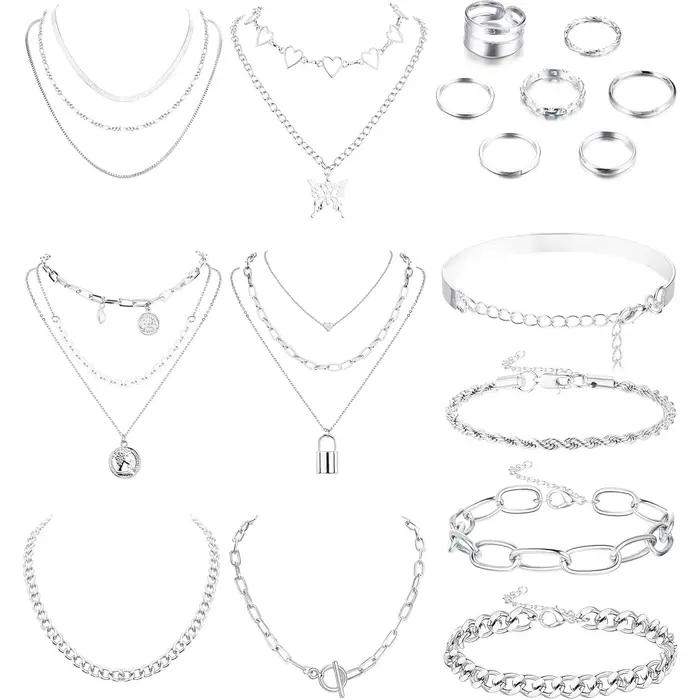 Bobisty – Parure de bijoux 17 pièces pour femme : colliers superposés