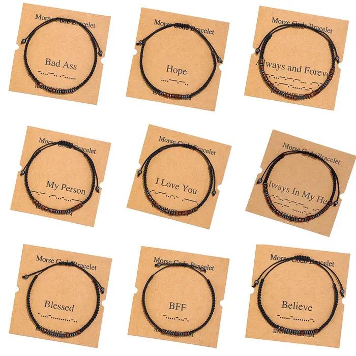 Bracelet Code Morse en bois ajustable avec perles pour hommes et femmes occasions spéciales sentiments éternels