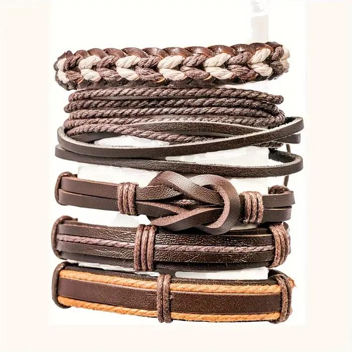 20 pièces Bracelets en cuir tressé pour hommes femmes envelopper perles de bois manchette Bracelet cordons de chanvre
