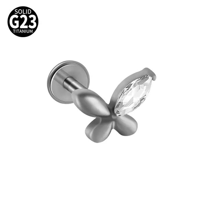 Boucles d'oreilles en titane G23, 1 pièce, Triangle, Labret, anneau à lèvres, grappe de cristal, ore