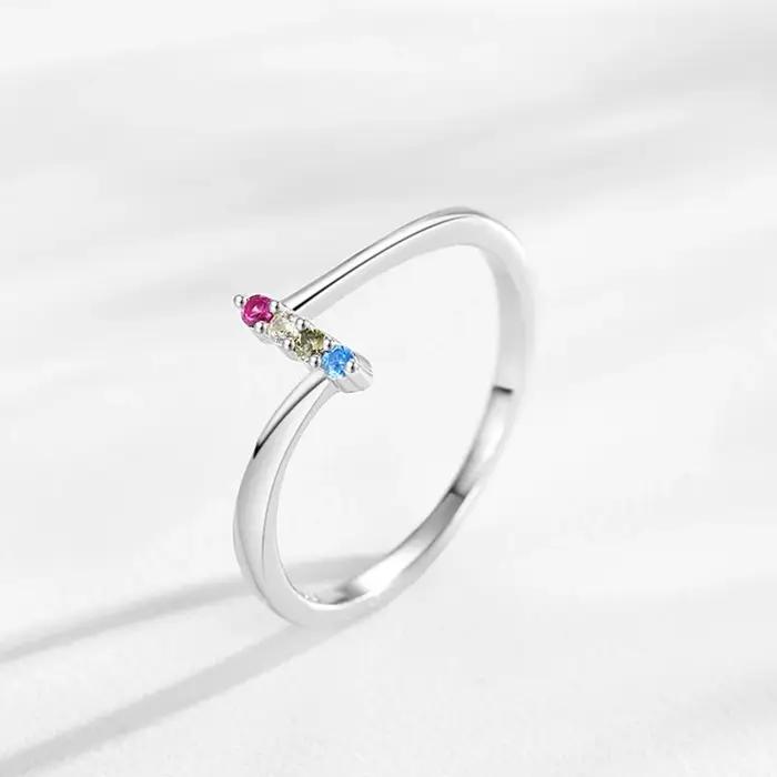 Ailmay pur 925 en argent Sterling arc-en-ciel coloré zircone mode empilable géométrique anneaux pour femmes Grils déclaration bijoux