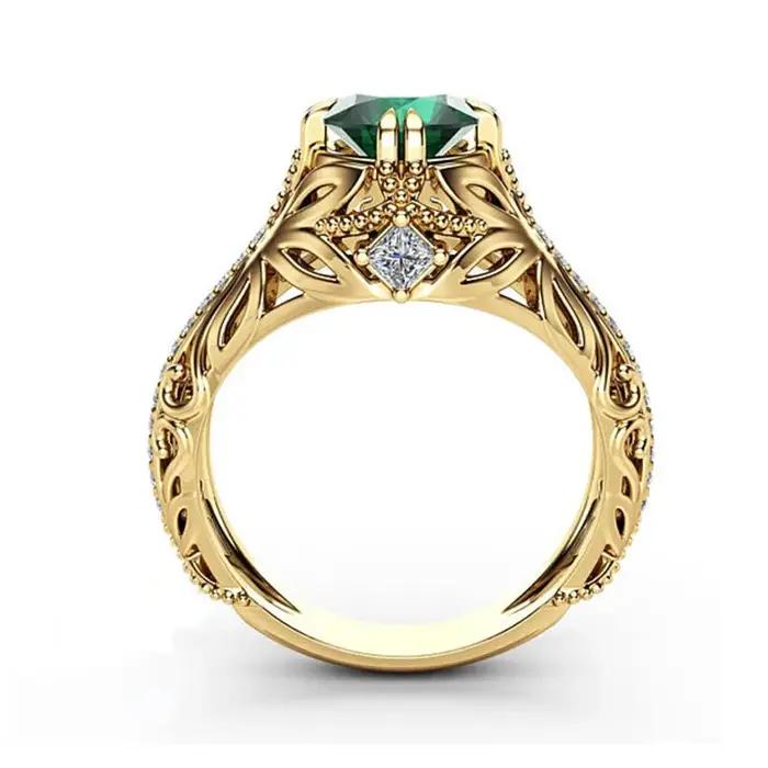 Bague en or 14K sertie d'émeraude naturelle pour femmes occasions spéciales engagement anniversaire mariage fiançailles