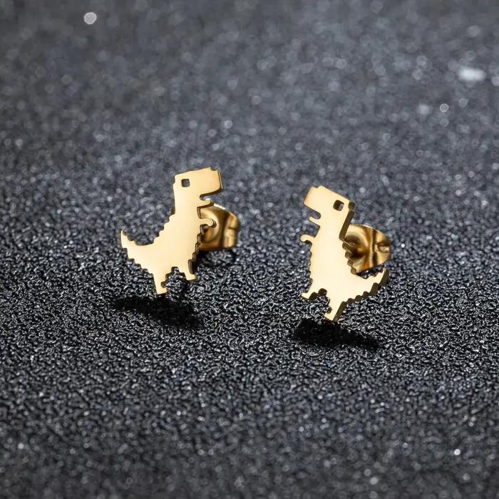 1 paire nouvelle mode minimaliste mignon femme en acier inoxydable Mini dinosaure boucles d'oreilles pour filles bijoux accessoire cadeaux GED509