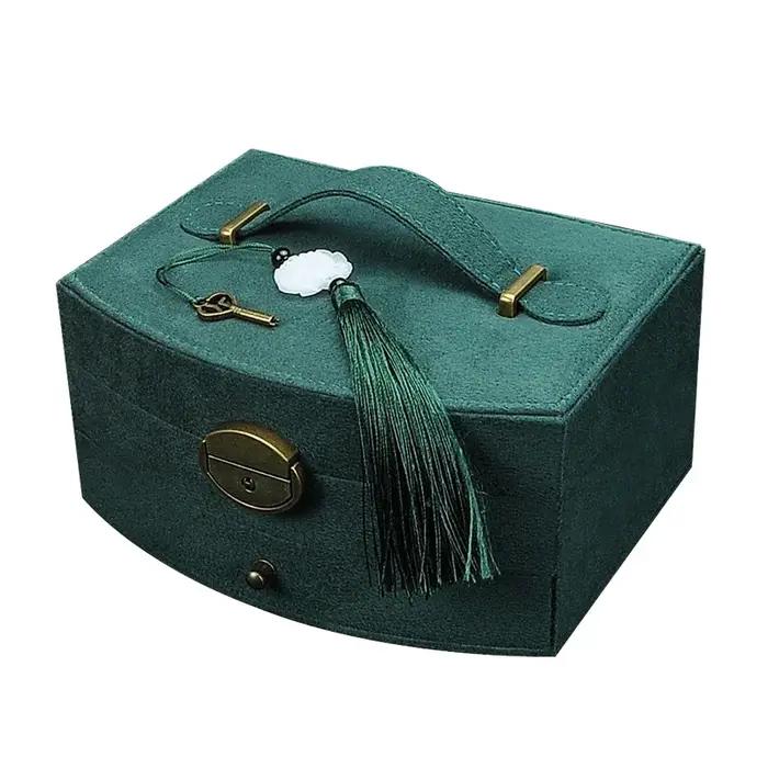 Boîte à bijoux en bois double couche avec doublure en velours pour rangement et protection de colliers et bijoux pour femmes occasions spéciales
