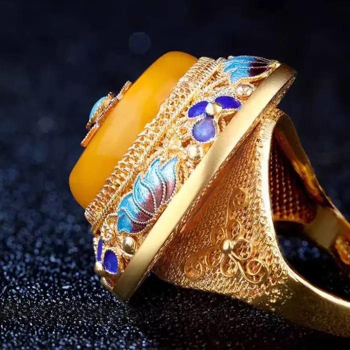Bagues en porcelaine et émail lotus pour femmes