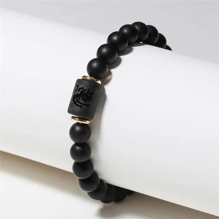 Bracelet Simple 12 Constellations pour Hommes et Femmes Motifs Étoiles Pierres Noires Accessoires de Poignet Occasions Spéciales Cadeau Astrologique