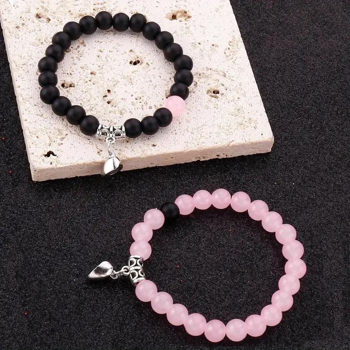 Bracelet de couple magnétique en forme de coeur coloré Cadeau de Saint-Valentin Bijoux de perles ron