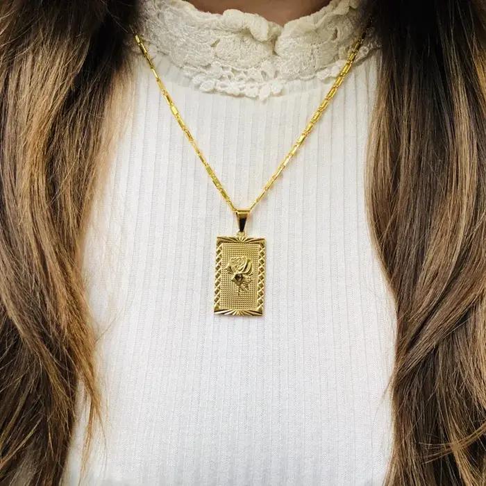 Collier géo Floral en titane et or 18 carats pour femmes