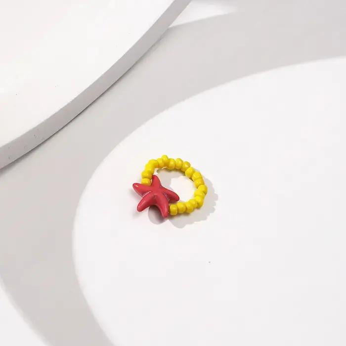 Bague étoile de mer colorée avec perles de rocaille tissées anneau élastique réglable pour filles et enfants bijoux amusants vacances d'été océan fantaisie