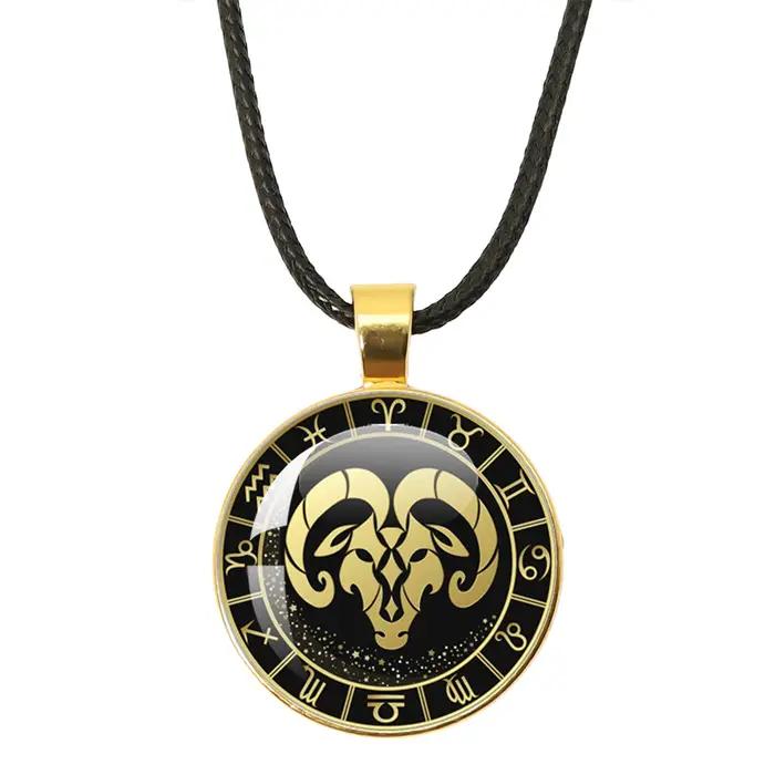 Collier des douze constellations avec pendentif en verre ajustable pour homme et femme occasions spéciales anniversaire mariage fête