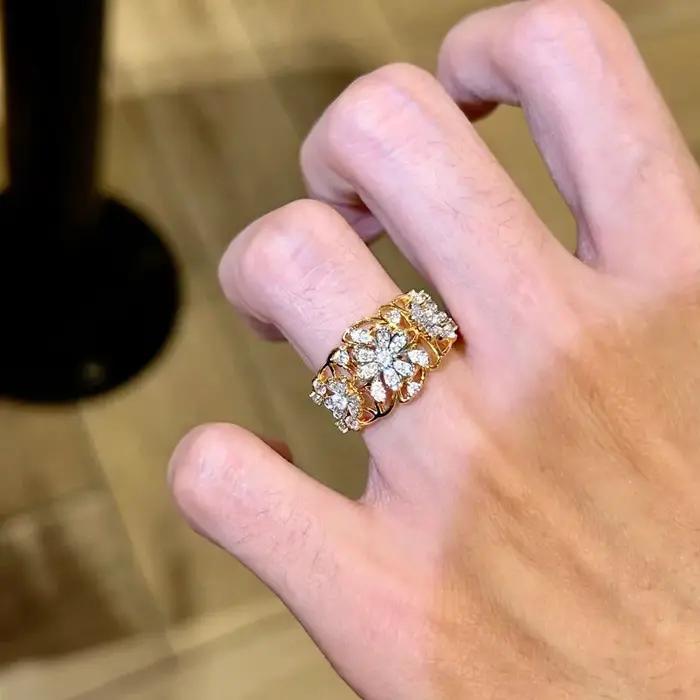 Bagues de luxe légères et ajourées avec motif floral et zirconium pour femmes occasions spéciales mariage soirée de gala