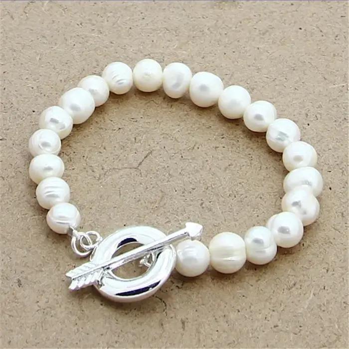 Bracelets en argent Sterling 925 pour femmes et filles, bijoux en perles naturelles de 8 à 9mm, de S