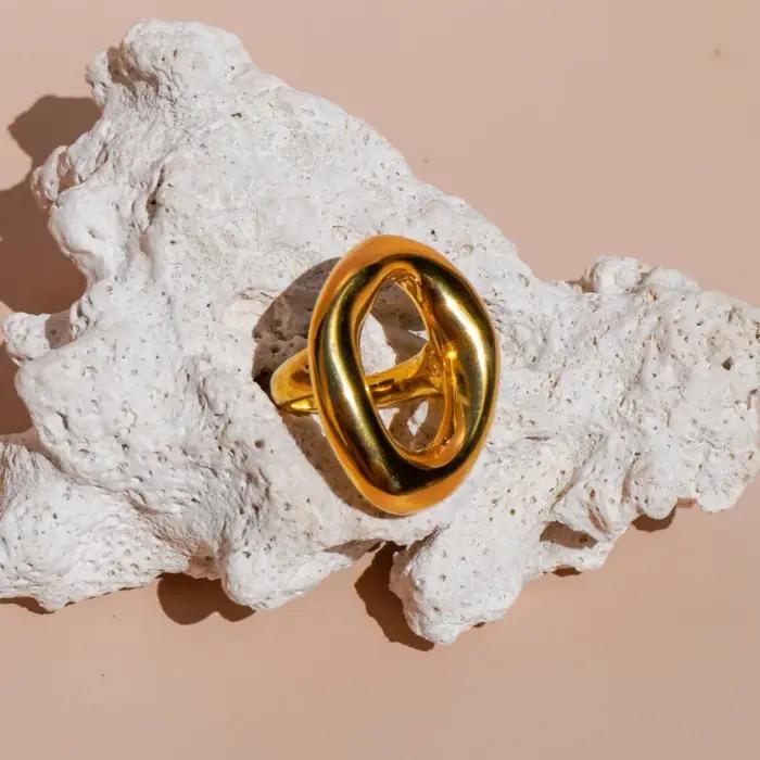 Bague ovale surdimensionnée en acier inoxydable 316L pour femmes