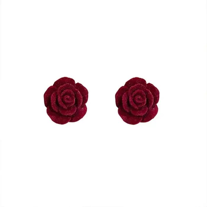 Boucles d'oreilles en velours rouge Rose pour femmes